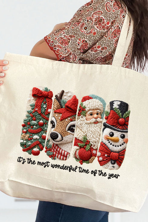 Faux Yarn Most Wonderful Time Canvas Jumbo Tote