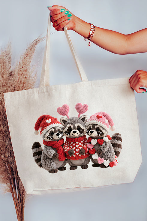 Faux Yarn Raccoon Romance Canvas Jumbo Tote