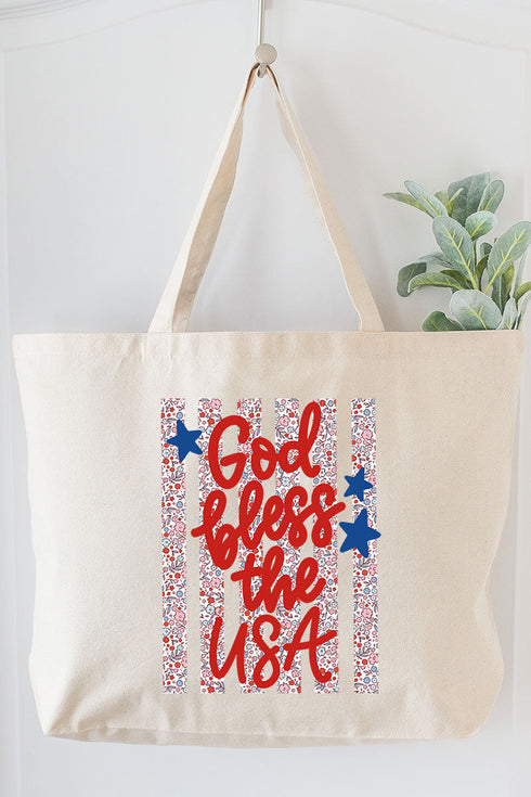 Floral God Bless The USA Canvas Jumbo Tote