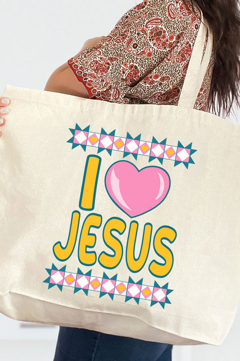 Folk Faith: I Love Jesus Canvas Jumbo Tote