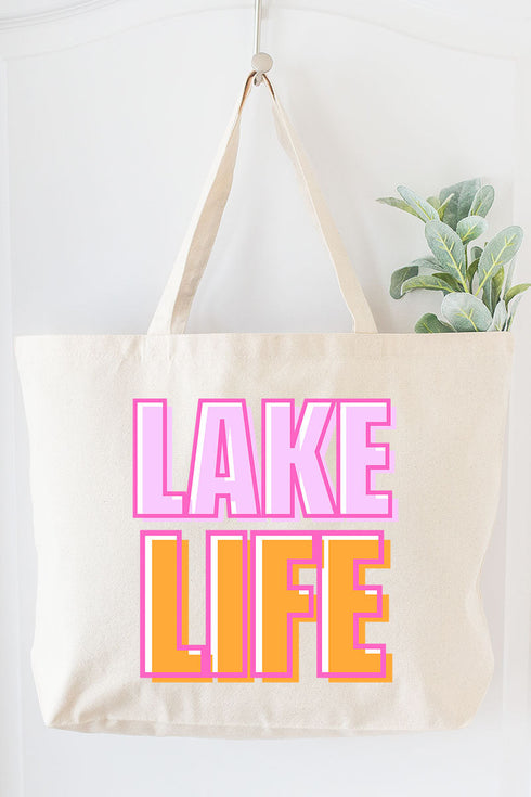 Golden Hour Lake Life Canvas Jumbo Tote