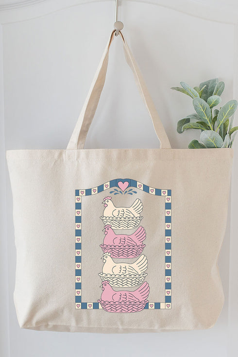 Hen Stack Hearts Canvas Jumbo Tote