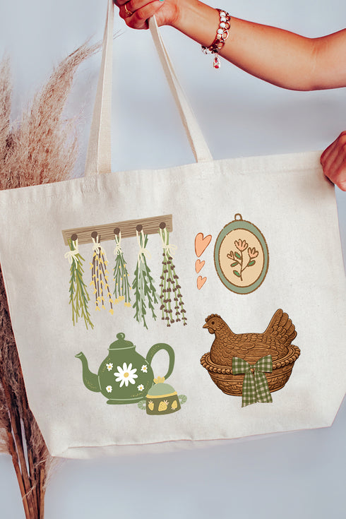 Herbs And Heirlooms Canvas Jumbo Tote