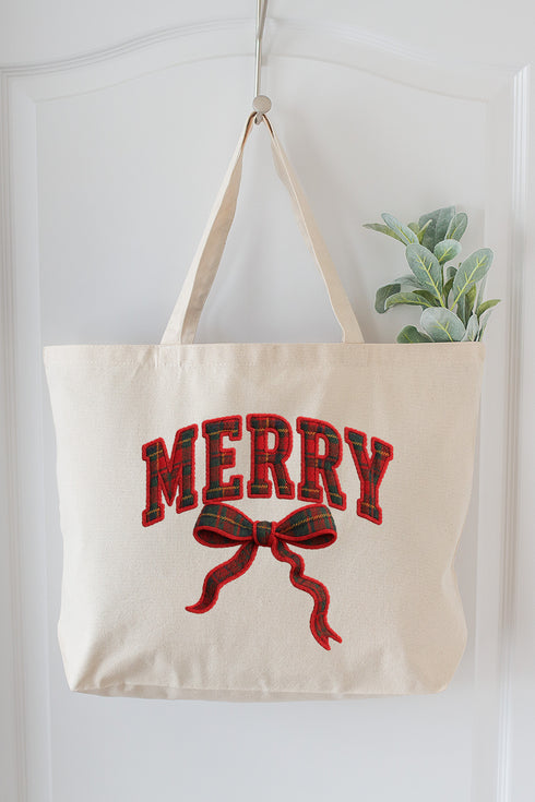 Merry In Plaid Canvas Jumbo Tote