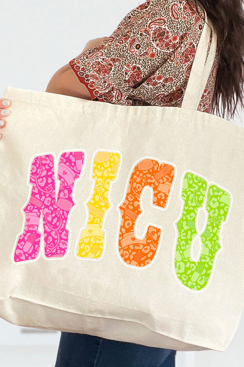 Personalized Neon Care Crew Canvas Jumbo Tote