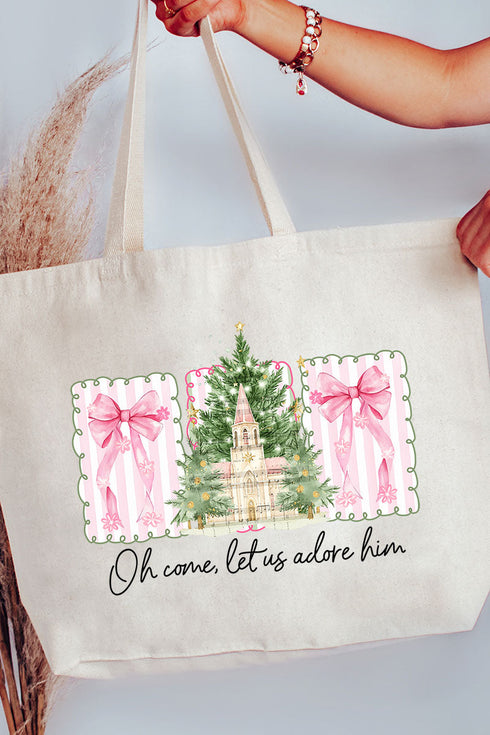 Notes Oh Come Let Us Adore Him Canvas Jumbo Tote