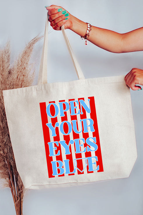 Open Your Eyes Blue Canvas Jumbo Tote