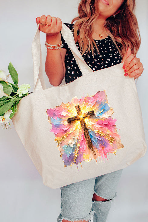 Pastel Brushstroke Cross Canvas Jumbo Tote