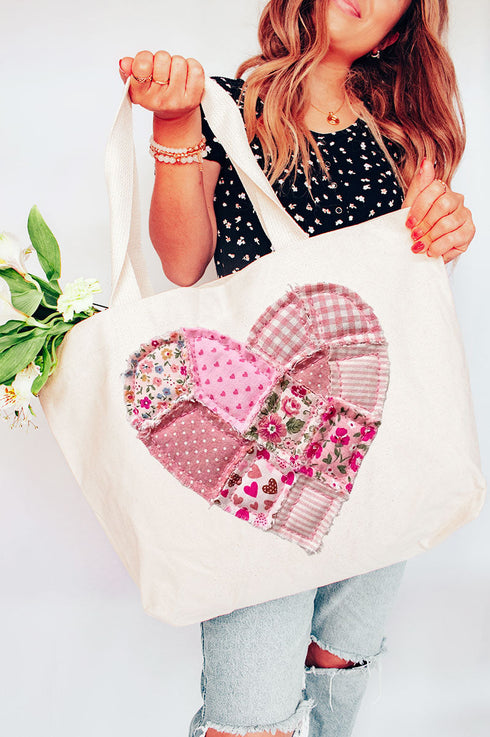 Patchwork Heart Canvas Jumbo Tote
