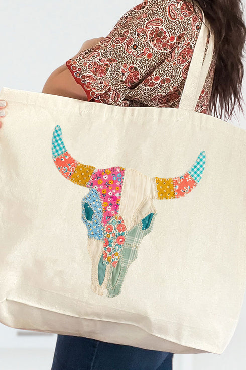 Patchwork Steer Head Canvas Jumbo Tote