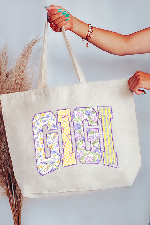 Personalized Purple Scalloped Mom Name Canvas Jumbo Tote