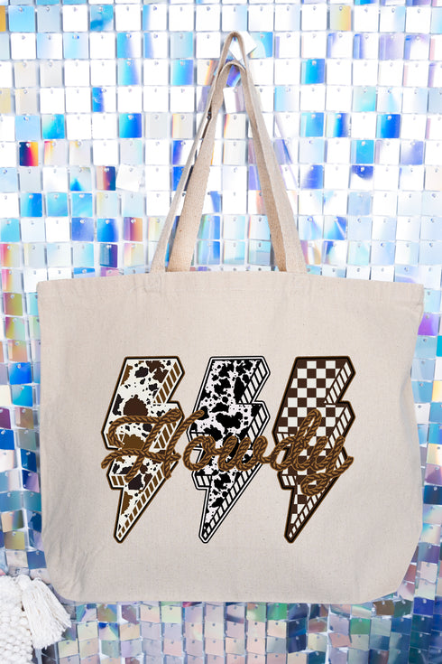 Roping Howdy Lightning Bolt Canvas Jumbo Tote