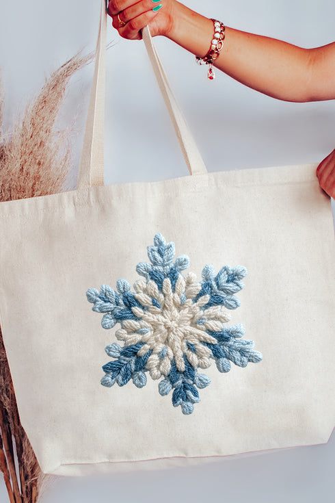 Faux Yarn Snow Day Snowflake Canvas Jumbo Tote
