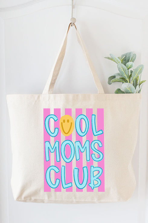 Striped Happy Cool Moms Club Canvas Jumbo Tote