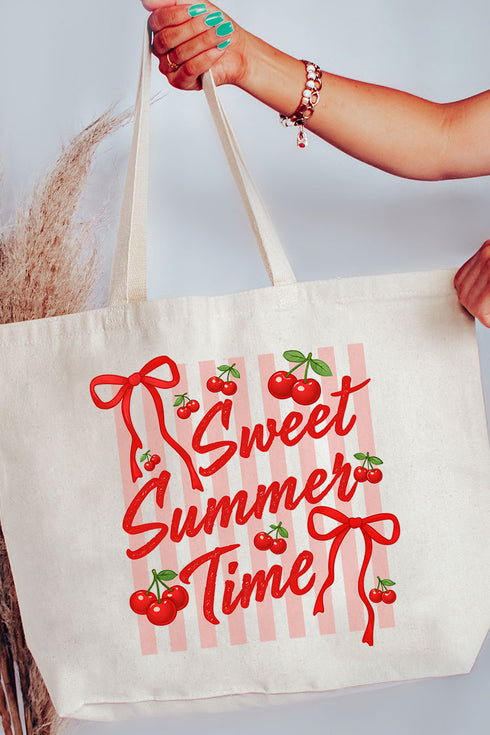 Cherry Sweet Summer Time Canvas Jumbo Tote