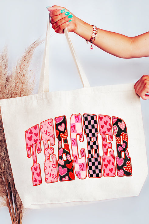Teacher Full Of Love Canvas Jumbo Tote