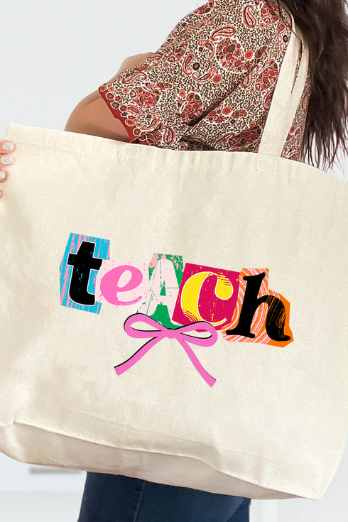 Retro Teach Ribbon Canvas Jumbo Tote