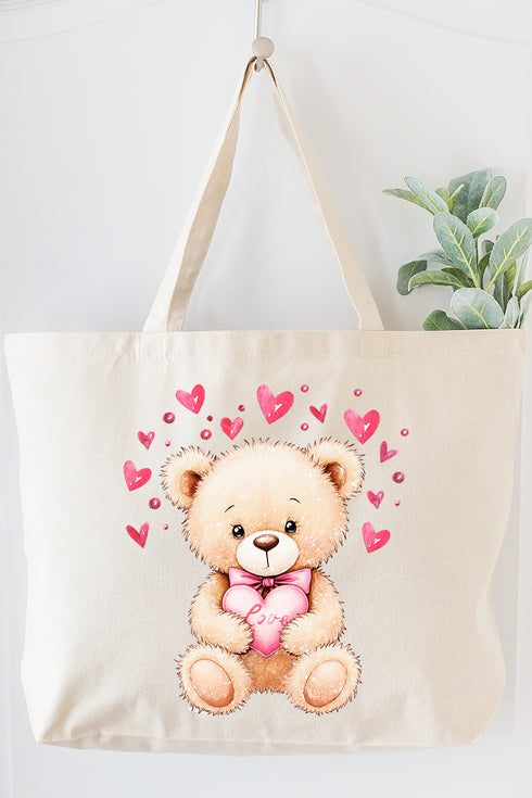 Teddy In Love Canvas Jumbo Tote