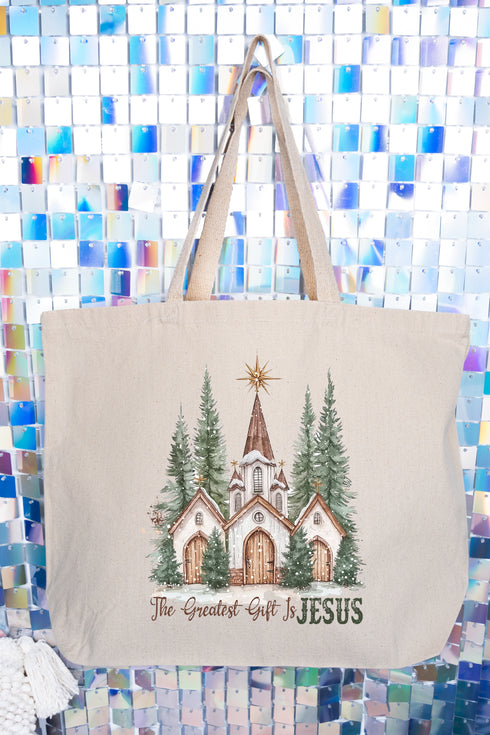 The Greatest Gift Is Jesus Canvas Jumbo Tote