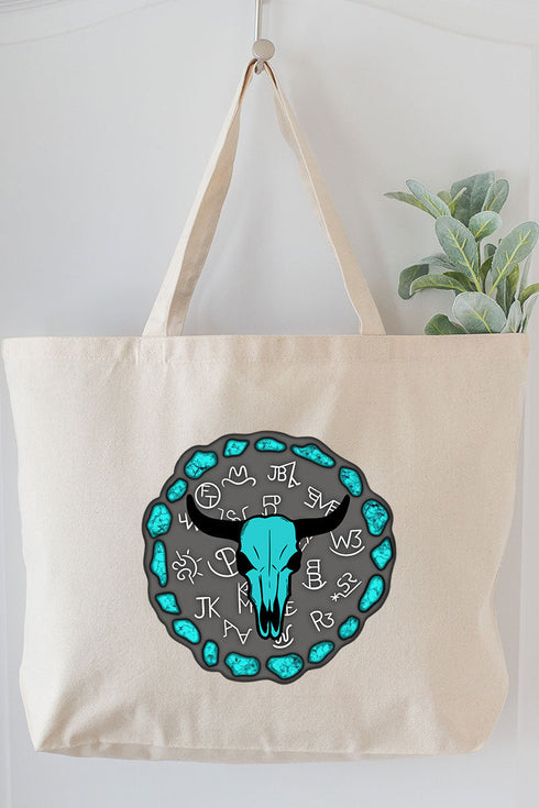 Turquoise Steer Stone Canvas Jumbo Tote