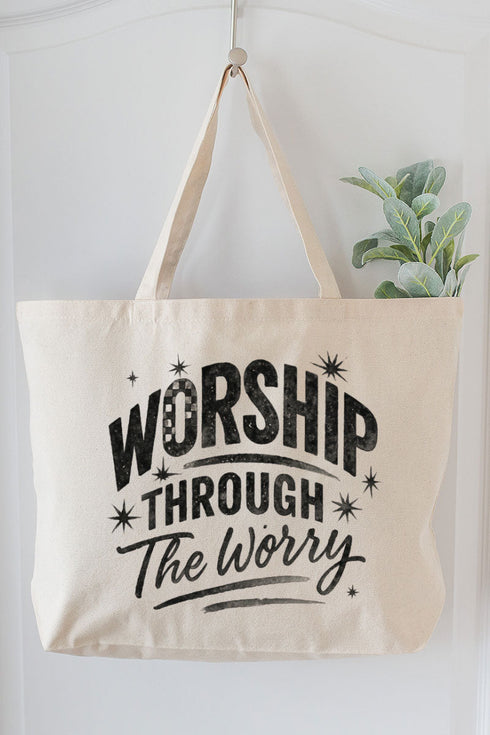 Black Worship Through The Worry Canvas Jumbo Tote