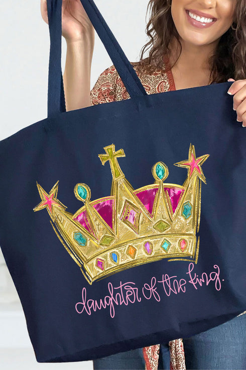 Bejeweled Daughter Of The King Canvas Jumbo Tote