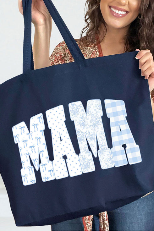 Bow And Blue Mama Canvas Jumbo Tote