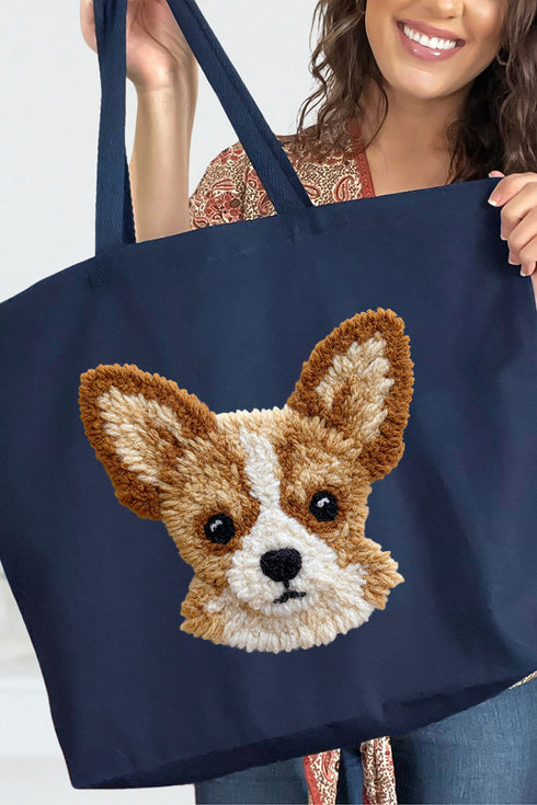 Faux Yarn Chihuahua Canvas Jumbo Tote
