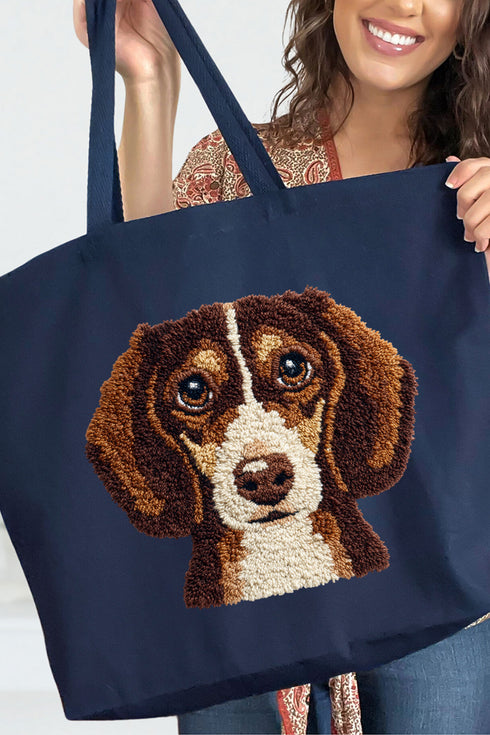 Faux Yarn Dachshund Canvas Jumbo Tote