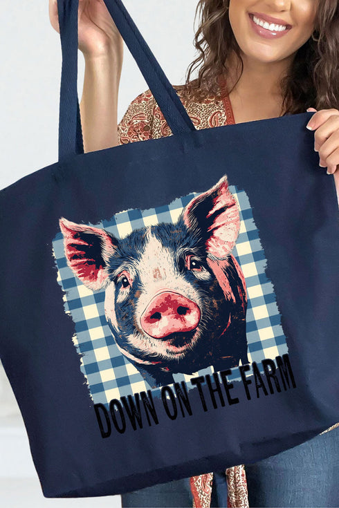 Down On The Farm Pig Canvas Jumbo Tote