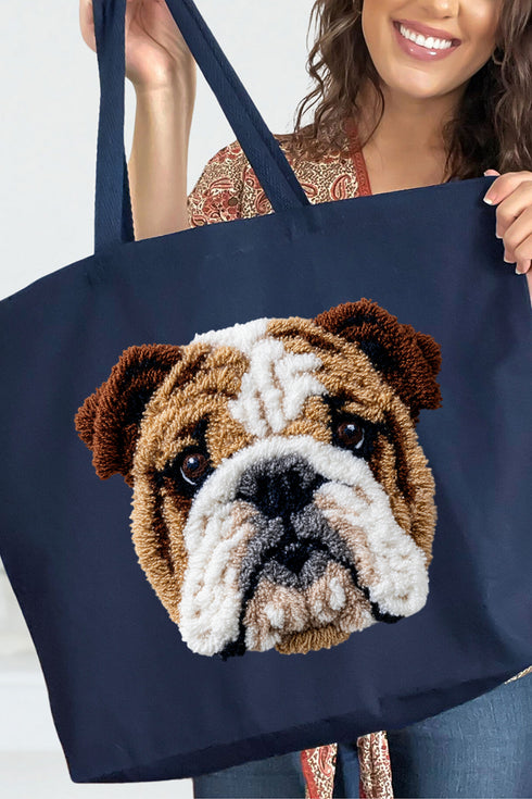 Faux Yarn English Bulldog Canvas Jumbo Tote