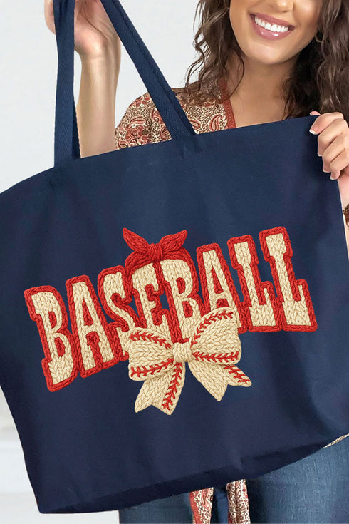 Faux Yarn Baseball Coquette Canvas Jumbo Tote