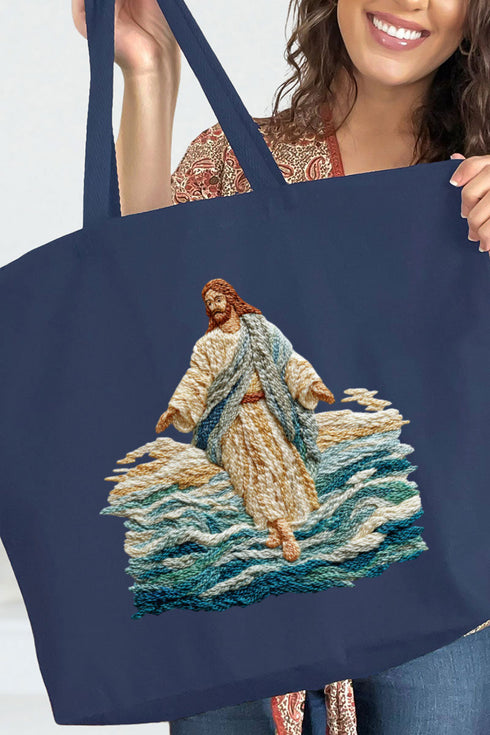 Faux Yarn Walking On Water Canvas Jumbo Tote