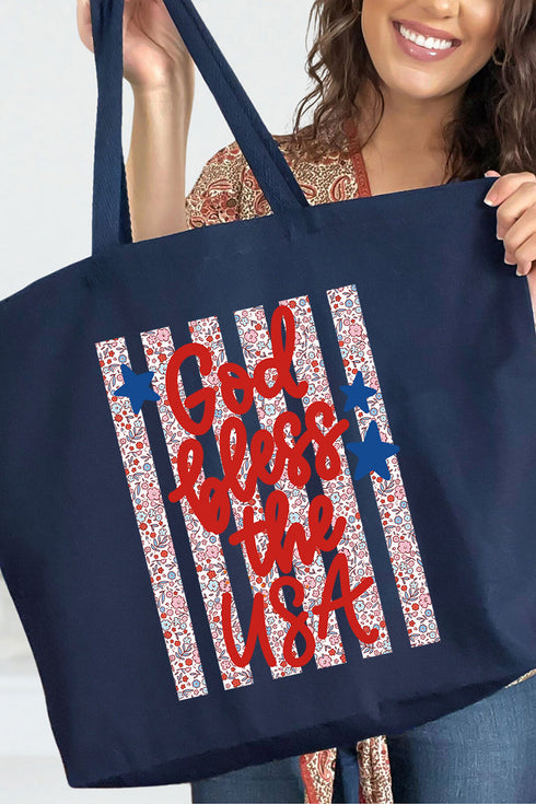 Floral God Bless The USA Canvas Jumbo Tote