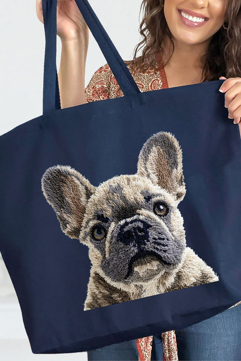 Faux Yarn French Bulldog Canvas Jumbo Tote