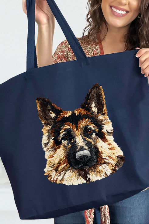Faux Yarn German Shepherd Canvas Jumbo Tote
