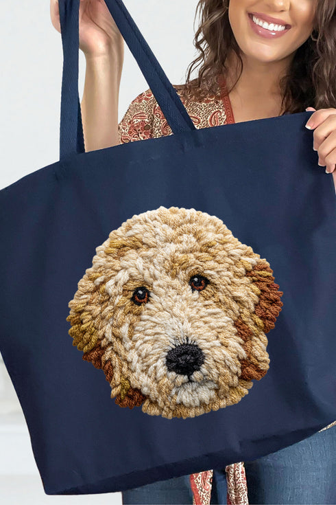 Faux Yarn Goldendoodle Canvas Jumbo Tote