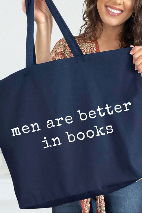 Men Are Better In Books Canvas Jumbo Tote