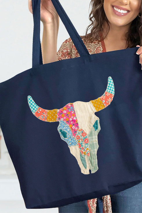 Patchwork Steer Head Canvas Jumbo Tote