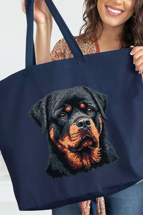 Faux Yarn Rottweiler Canvas Jumbo Tote