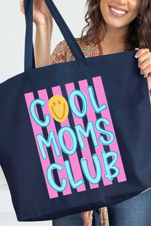 Striped Happy Cool Moms Club Canvas Jumbo Tote