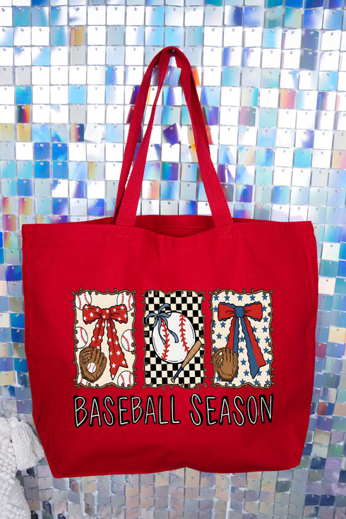 Baseball Season Ribbon Canvas Jumbo Tote