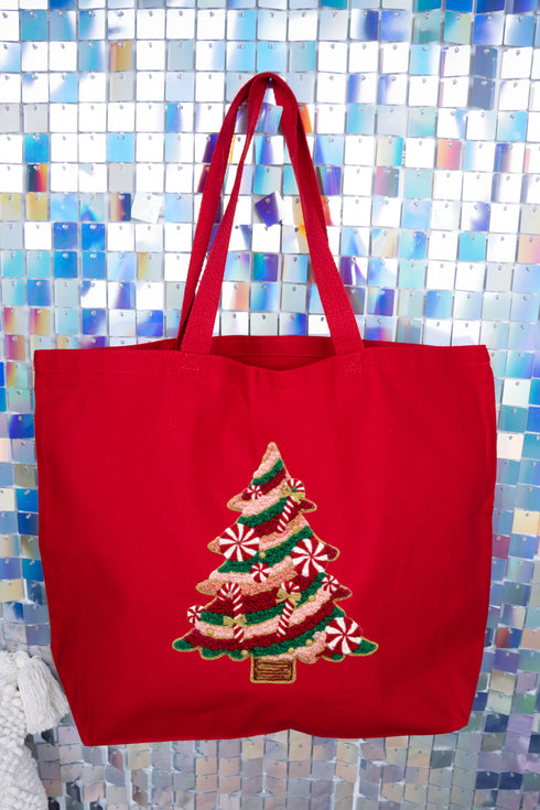 Faux Yarn Candy Cane Wishes Canvas Jumbo Tote