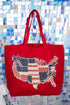 Faux Patchwork USA Map Canvas Jumbo Tote