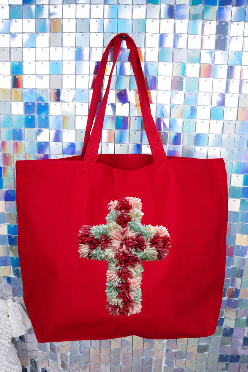 Faux Yarn Cross Canvas Jumbo Tote