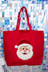 Faux Yarn Stitched With Cheer Santa Canvas Jumbo Tote