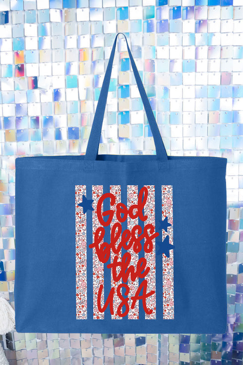 Floral God Bless The USA Canvas Jumbo Tote