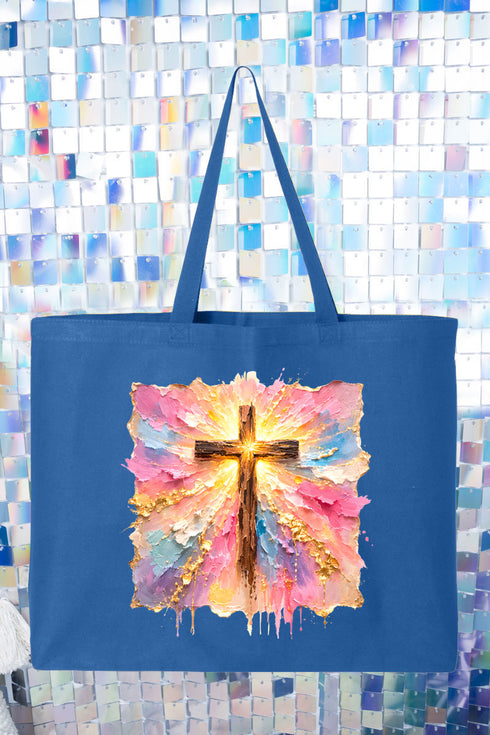Pastel Brushstroke Cross Canvas Jumbo Tote