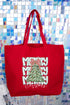 Stacked Holly Merry Christmas Tree Canvas Jumbo Tote
