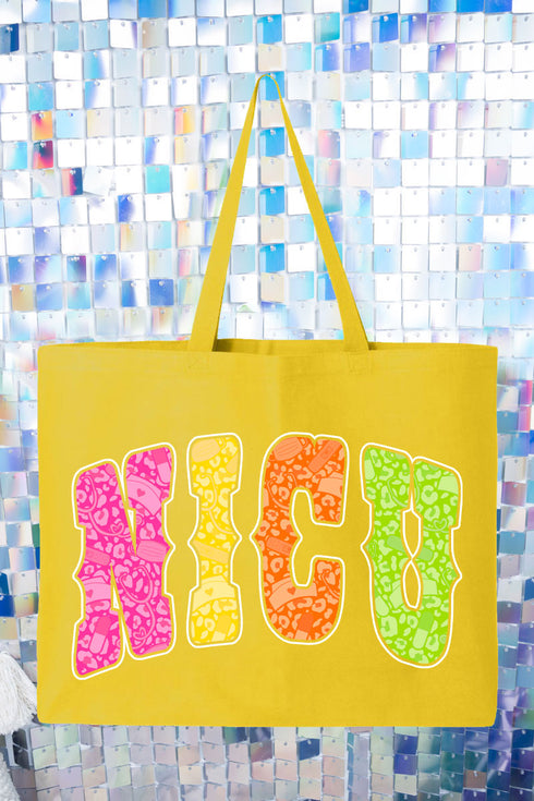 Personalized Neon Care Crew Canvas Jumbo Tote